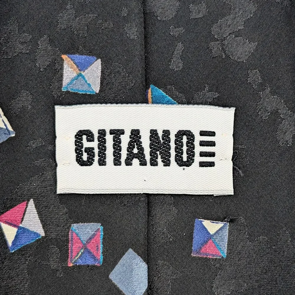 Vintage 90s Gitano Men’s Tie Wide Abstract Geometric Squares Black Multicolor